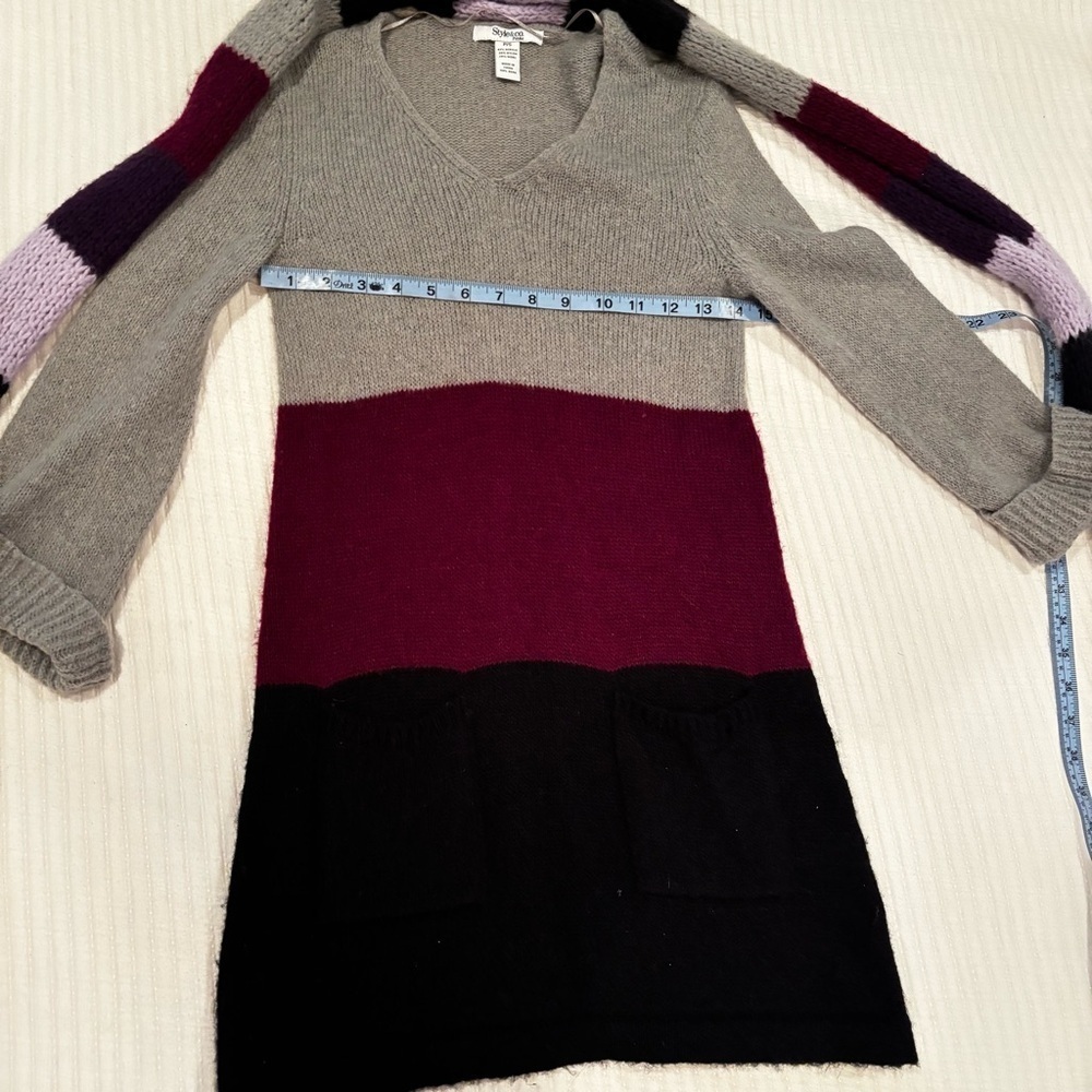 Style & Co. Vintage 90's Y2K Sweater Dress with Attached Striped Scarf Womens PS - Picture 9 of 10